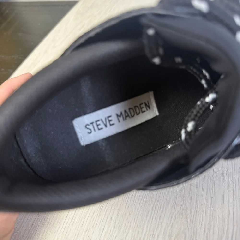 Steve Madden Cliff Black White Animal Print Chunky Platform Sneakers CLIF02S1 7M